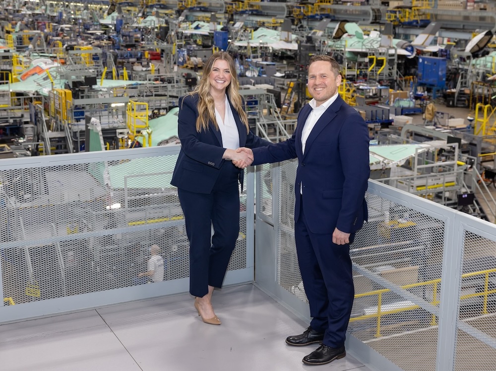 Lockheed Martin’s Liane Jordan and Nixu’s Kim Westerlund at Lockheed Martin’s manufacturing site of F-35 fighter jets in Fort Worth, Texas.
